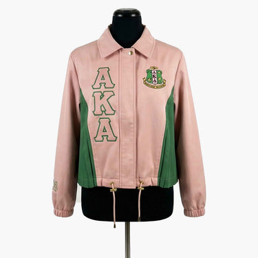AKA Floral Coach Jacket in Pink Green Pleated Script with Gold Hardware 1908