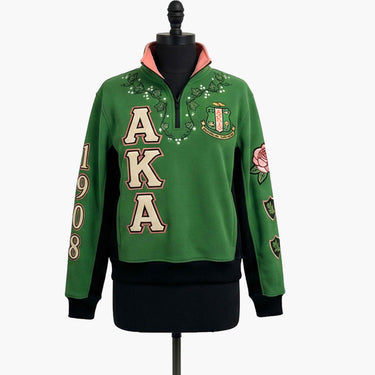 AKA Sorority Quarter-Zip Pullover Green Black Ivy Pearl Rose 1908