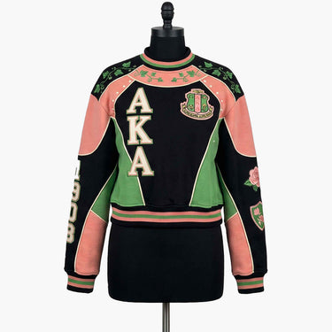 AKA Sorority Racing Panel Sweatshirt Black Pink Green Geometric Wing 1908