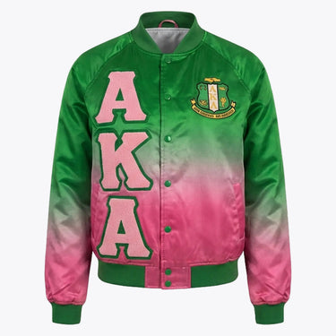 Ombre Satin with Embroidered Crest & Letters AKA bomber jacket