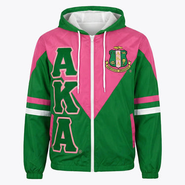 Alpha Kappa Alpha Color Block Windbreaker Jacket – Embroidered Crest & Oversized Greek Letters