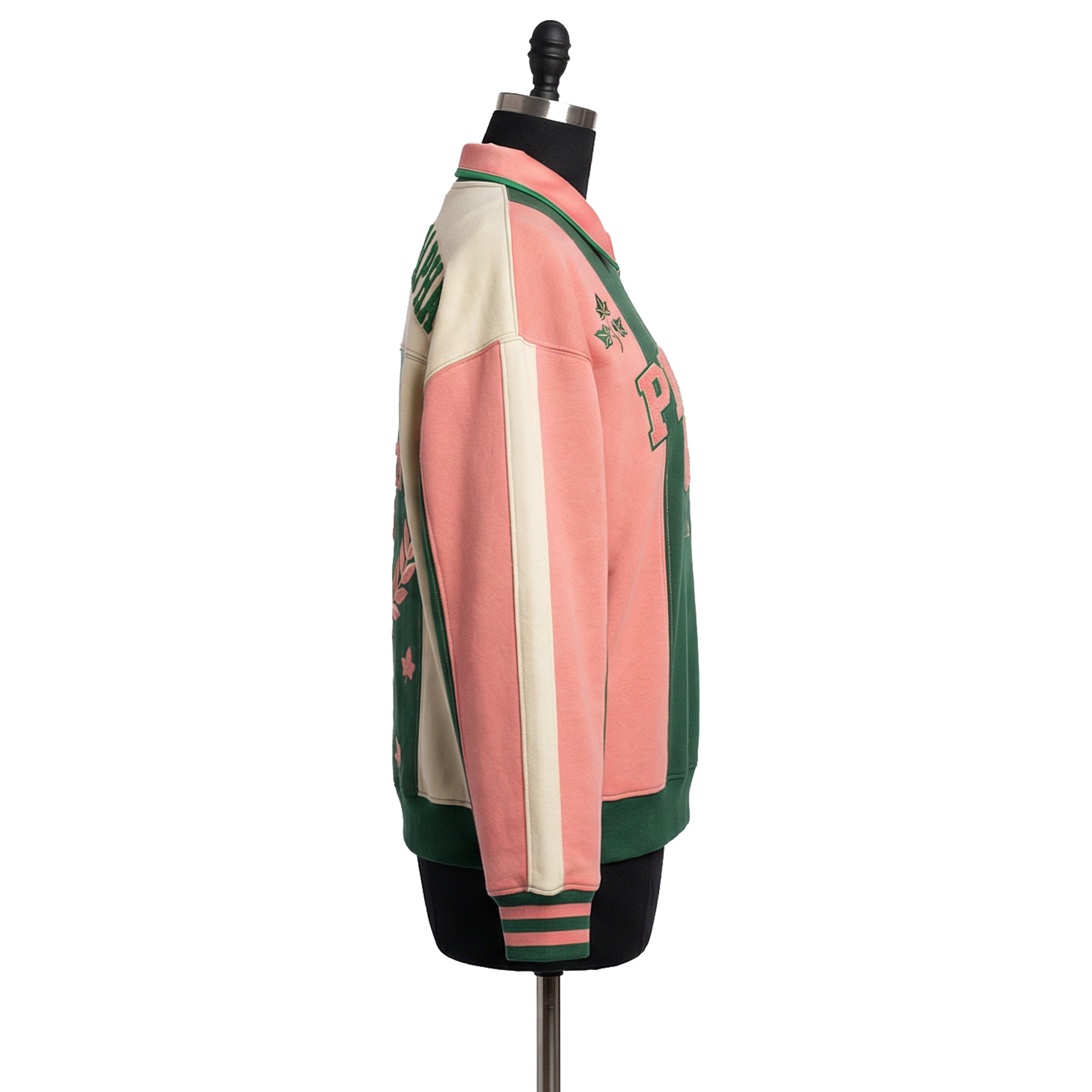 Colorful jacket on a mannequin against a white background