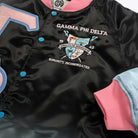 BLACK AND SKY GAMMA PHI DELTA RAINBOW BOMBER JACKET FOR WOMEN.