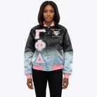 BLACK AND SKY GAMMA PHI DELTA RAINBOW BOMBER JACKET FOR WOMEN.