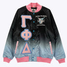BLACK AND SKY GAMMA PHI DELTA RAINBOW BOMBER JACKET FOR WOMEN.