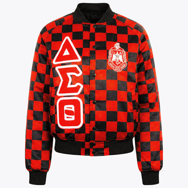Delta Sigma Theta Checkered Varsity Jacket, Printed 1913 Bomber with Stitched Greek Letters