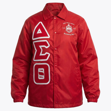 Delta Sigma Theta Coach Jacket - Stitched Greek Letter Red Windbreaker