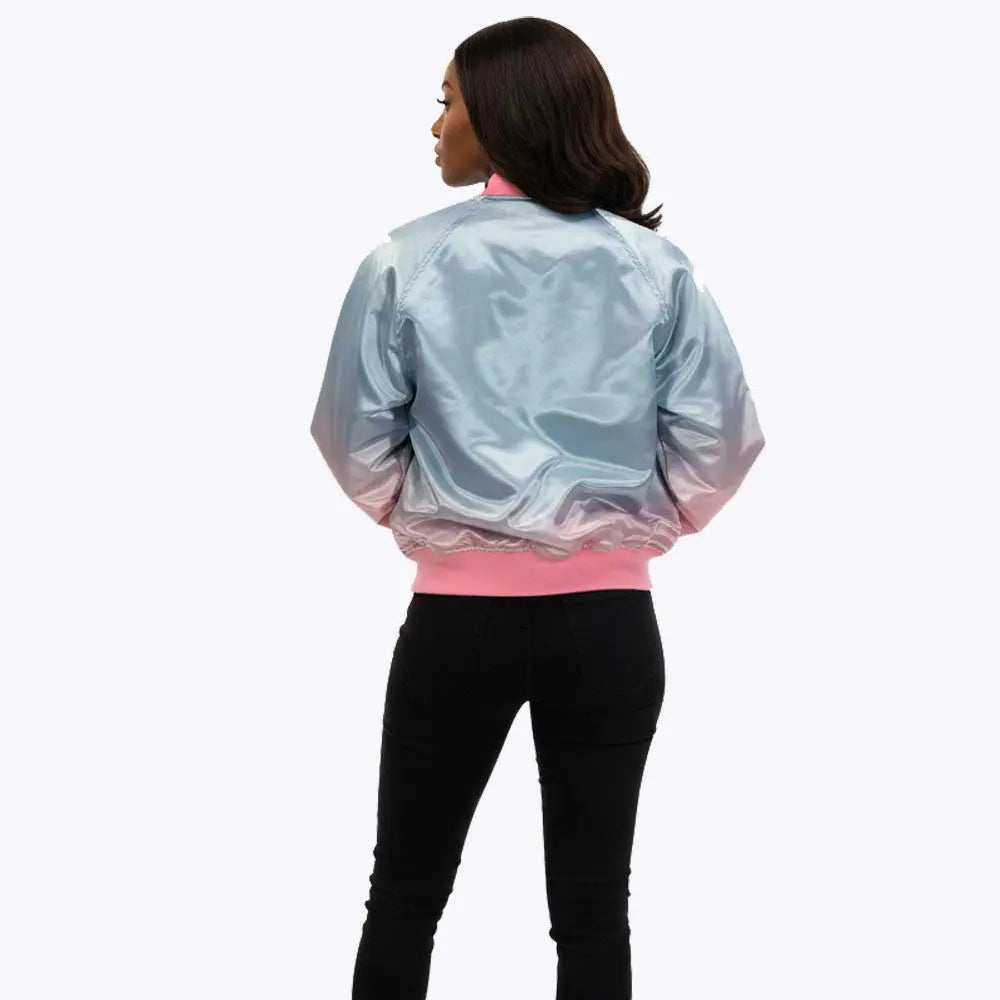 GAMMA PHI DELTA RAINBOW BOMBER JACKET FOR WOMEN.
