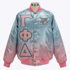 GAMMA PHI DELTA RAINBOW BOMBER JACKET FOR WOMEN.