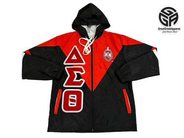 Delta Sigma Theta Hooded Windbreaker Jacket, Stitched Greek Letter Lightweight Jacket