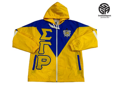 Sigma Gamma Rho Hooded Windbreaker Jacket, Stitched SGRho Greek Letter Colorblock Jacket