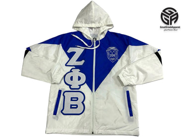 Zeta Phi Beta Hooded Windbreaker Jacket, Stitched ZPB Greek Letter Colorblock Jacket