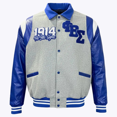 Phi Beta Sigma 1914 Varsity Jacket – Wool Body with Blue Leather Sleeves