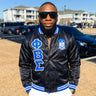 Phi Beta Sigma Black Bomber Jacket Stitched Greek Letters & Embroidered Crest