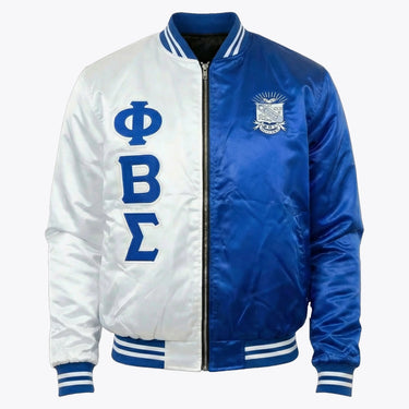 Phi Beta Sigma Split Satin Bomber Jacket – Embroidered Crest & Greek Letters