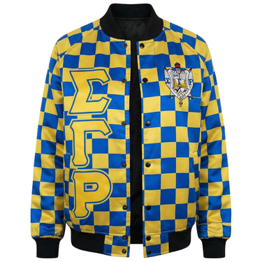 Sigma Gamma Rho Checkered Satin Bomber Jacket