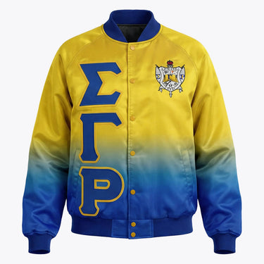 Sigma Gamma Rho Ombre Bomber Jacket, Stitched SGRho Greek Letter Satin Jacket