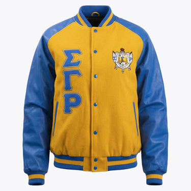 Sigma Gamma Rho Varsity Jacket – Wool Body & Blue Leather Sleeves