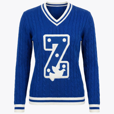 Zeta Phi Beta Cable Knit Sweater Chenille Z Patch V-Neck
